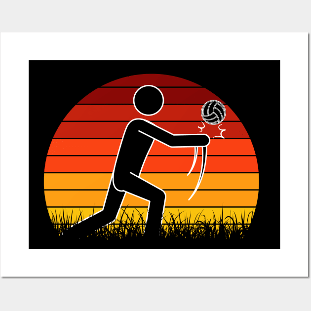 Travel back in time with beach volleyball - Retro Sunsets shirt featuring a player! Wall Art by Gomqes